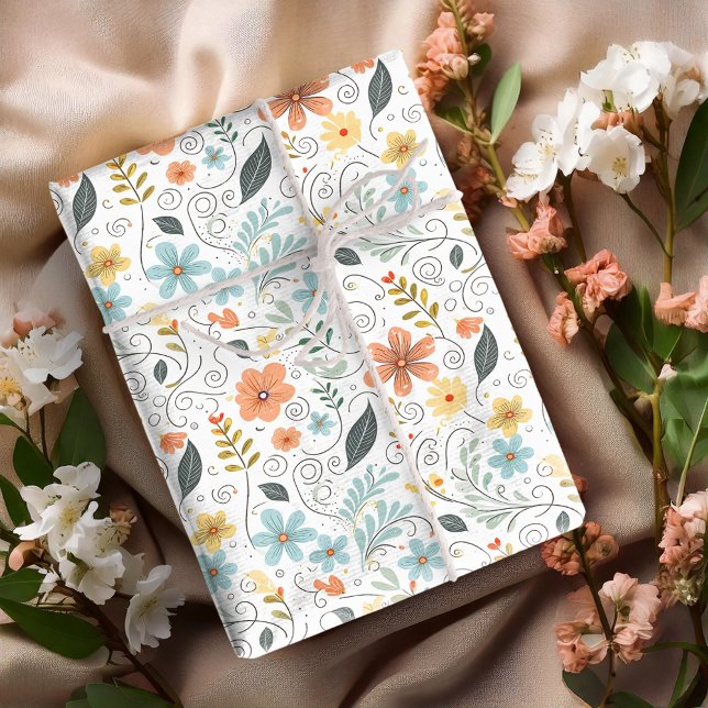 Papel De Presente Summer Wildflower & Swirls ID1064 (Criador carregado)