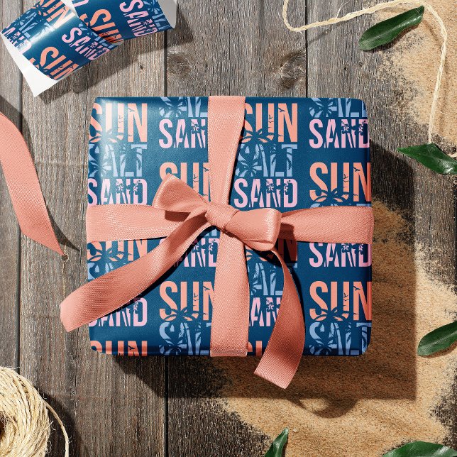Papel De Presente Sun Sand Summer Quote Azul (Criador carregado)