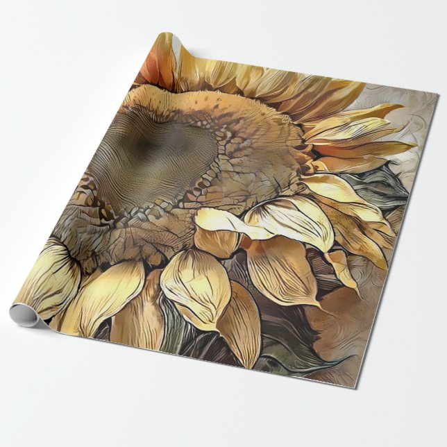 Papel De Presente Sunflower In Frame Moderna Art Collection (Desenrolado)