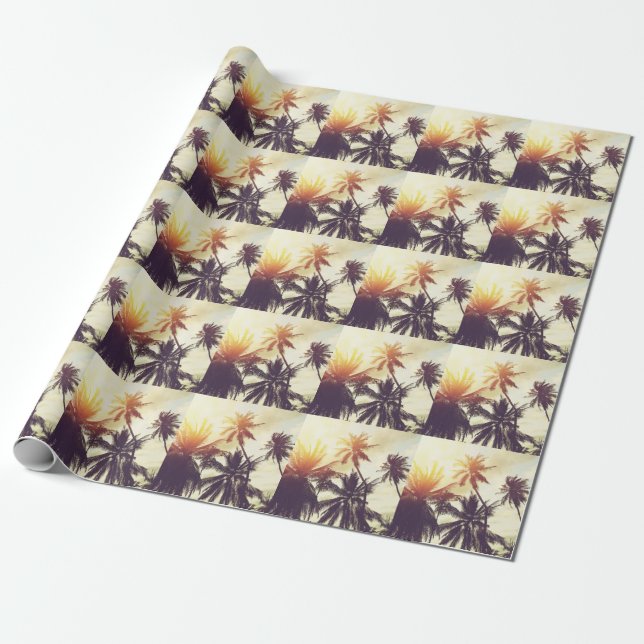 Papel De Presente Sunset tropical: Palm Silhouette Vintage (Desenrolado)