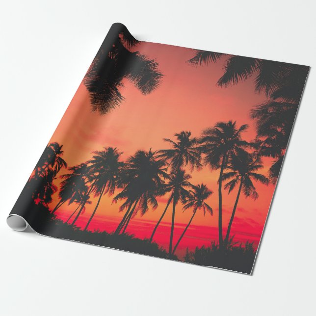 Papel De Presente Sunset Tropical Palm Tree (Desenrolado)