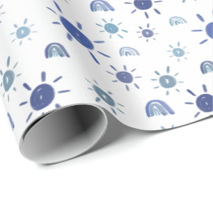 Papel De Presente Sunshine boêmia e arco-íris em azul
