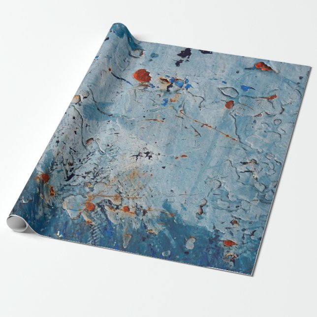 Papel De Presente Superfície de ferro antiga com mancha azul, corroi (Desenrolado)