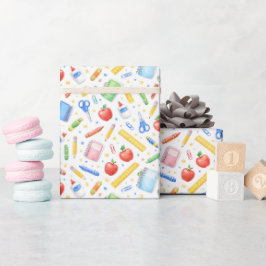 Papel De Presente Suprimentos de Aquarela de Volta às Aulas Padrão