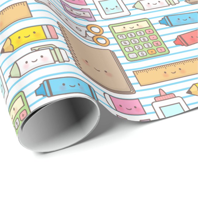 Papel De Presente Suprimentos Kawaii de Volta às Aulas para Meninas (Ponta do rolo)