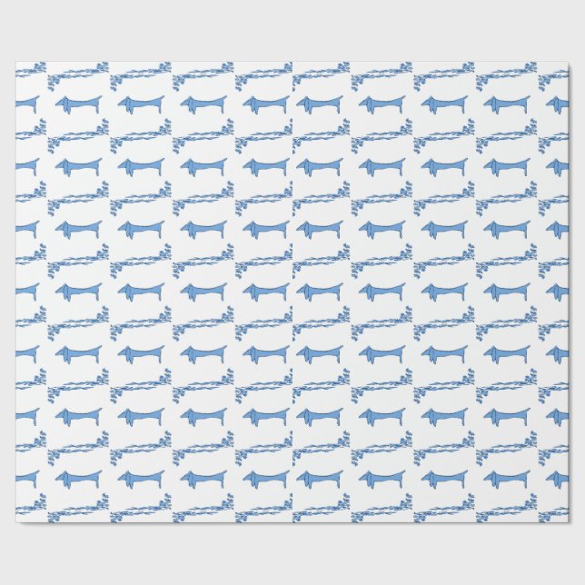 Papel De Presente Suprimir Designs Azulejos Azul Dachshances (Barra)