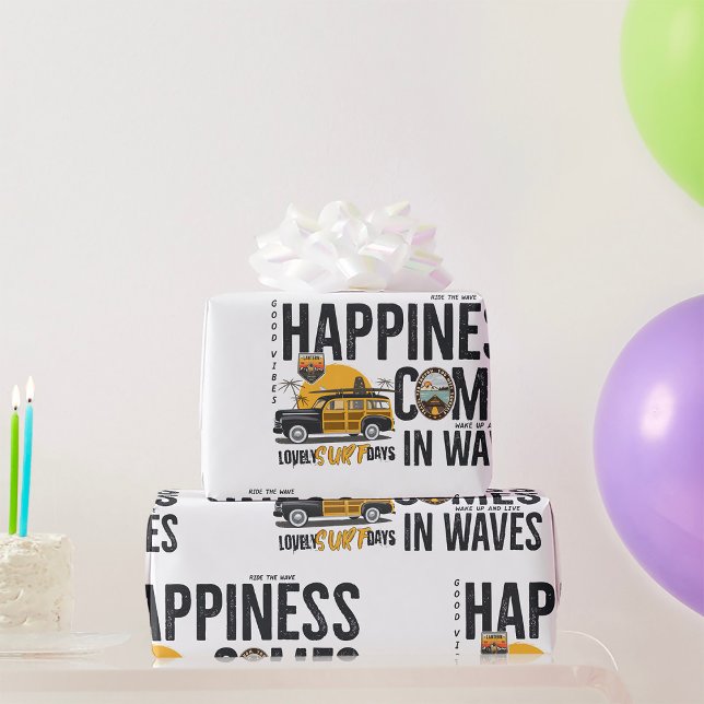 Papel De Presente Surf Van Beach Quote Happiness Comes in Waves (Criador carregado)