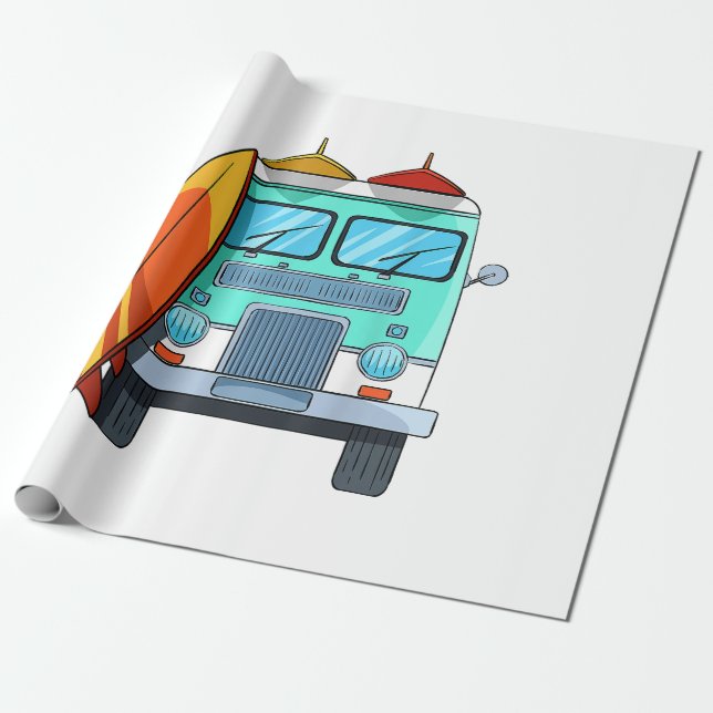 Papel De Presente Surf Van Surfboard Palm Tres Surfing Surfer Waves (Desenrolado)