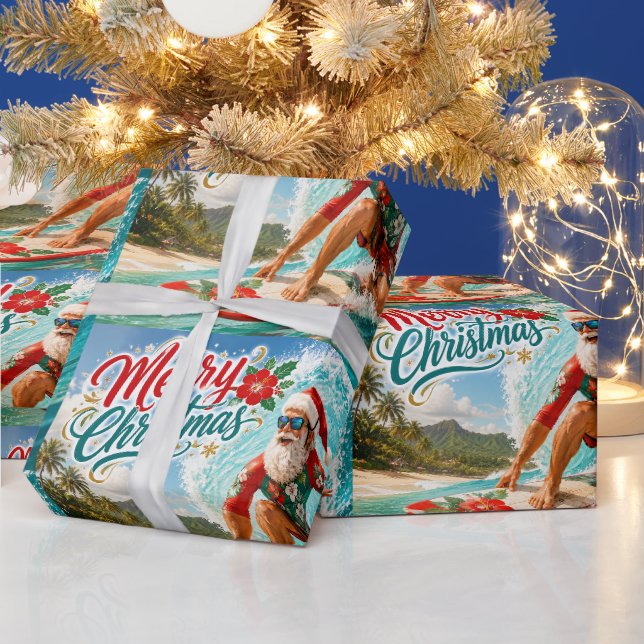 Papel De Presente Surfando o Natal com o Papai Noel (Feriados)