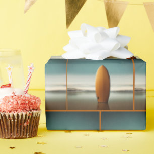 Papel De Presente Surfboard Em Direita Na Areia Da Praia