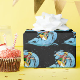 Papel De Presente Surfer na onda azul