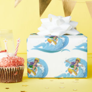 Papel De Presente Surfer na onda azul