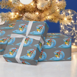 Papel De Presente Surfista de Natal na Onda