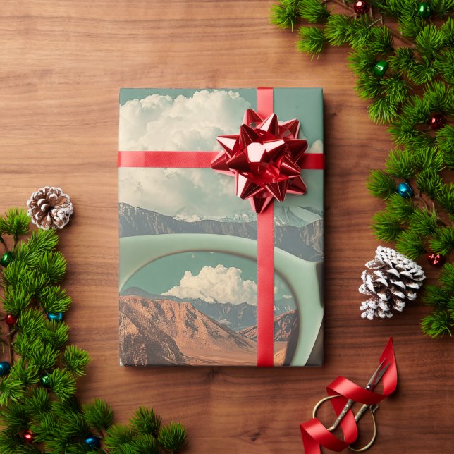Papel De Presente Surreal Portrait With Glasses Reflecting Desert (Presente de Natal)