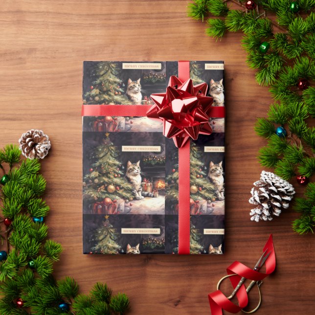 Papel De Presente Süße Katze unterm Weihnachtsbaum (Presente de Natal)