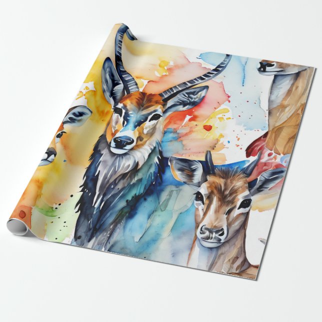 Papel De Presente Sussuros da Colagem de Aquarelas Selvagens (Desenrolado)