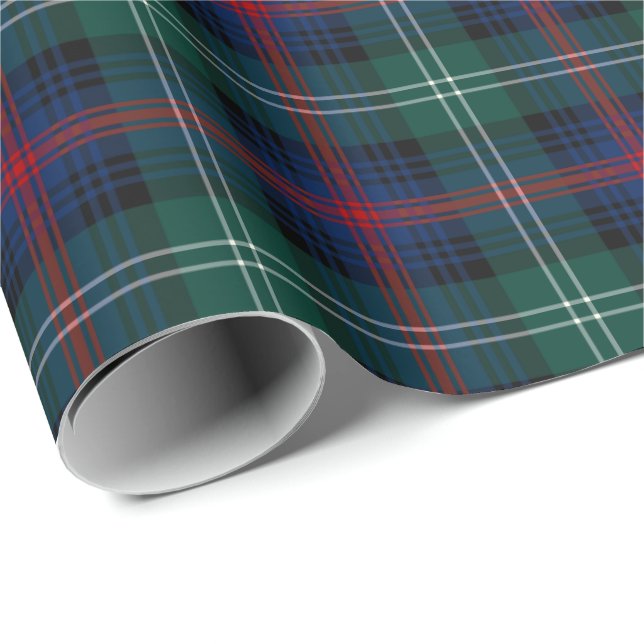 Papel De Presente Sutherland Clan Tartan Green e Blue Xadrez (Ponta do rolo)