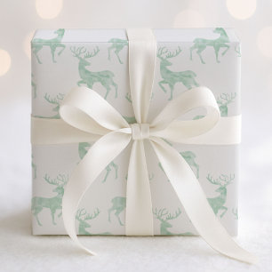 Papel De Presente Sutil Mint Green Watercolor Reindeer