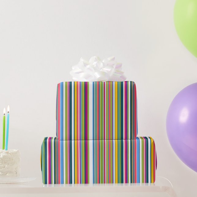 Papel De Presente Suzy stripes multi rainbow gift wrapping paper (Presentes para festas)