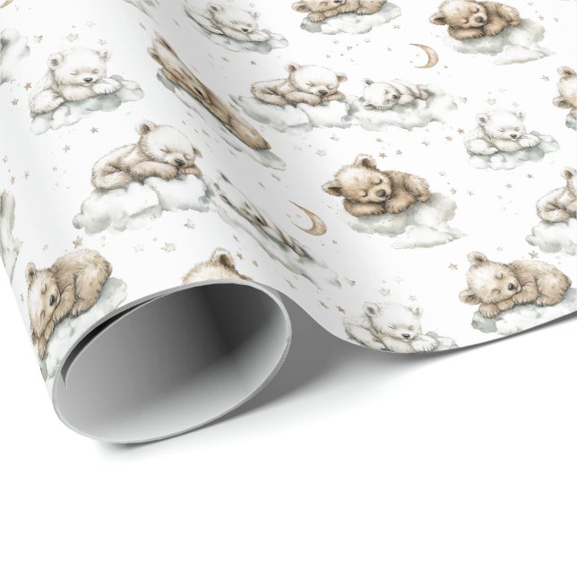 Papel De Presente Sweet baby bears fast asleep on fluffy clouds (Ponta do rolo)