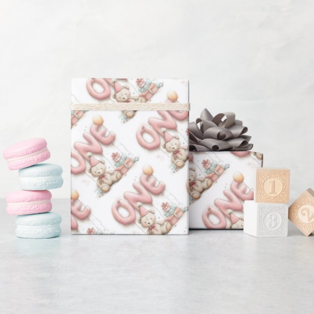 Papel De Presente Sweet First Birthday Sticker with Teddy Bear  (Chá de bebê)