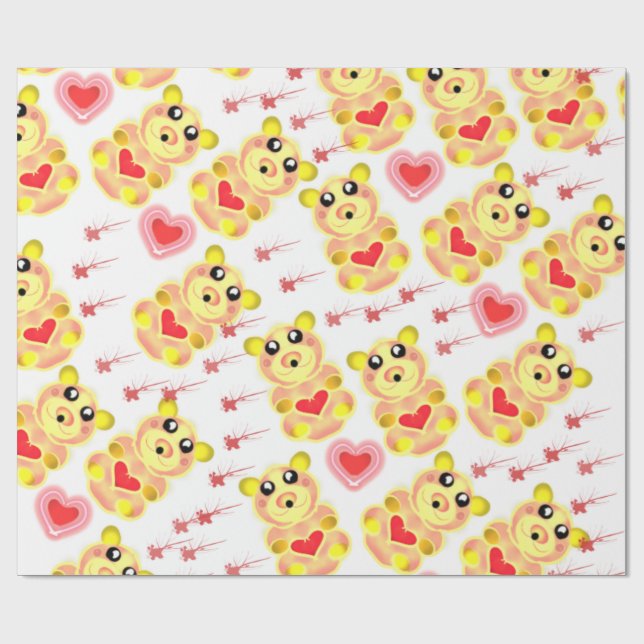 Papel De Presente Sweet Heart Bear Nursery Pattern (Aberto)