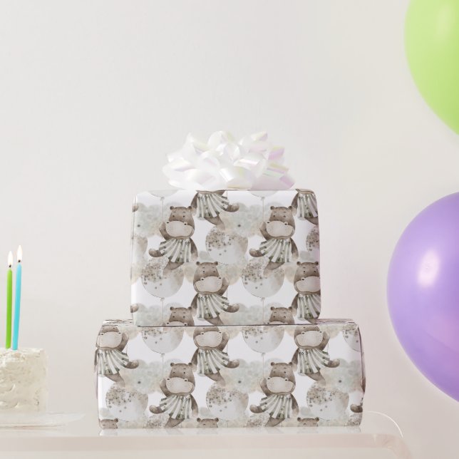 Papel De Presente Sweet Moon Dreams Hippo, Balões Sparkle (Presentes para festas)