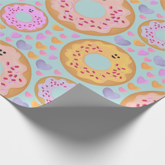 Papel De Presente Sweet Pastel Donuts and Hearts Pattern (Ponta)