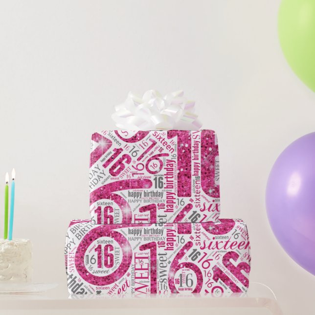 Papel De Presente Sweet Six Sparkle Word Cloud White ID265 (Presentes para festas)