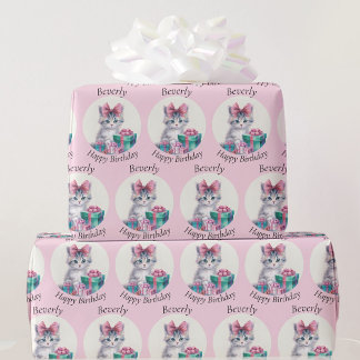 Papel De Presente Sweten Kitten Grande Arco Rosa Adicionar Nome de A