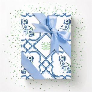 Papel De Presente Swoon Staffordshire Dogs Trellis Ardósia e Verde