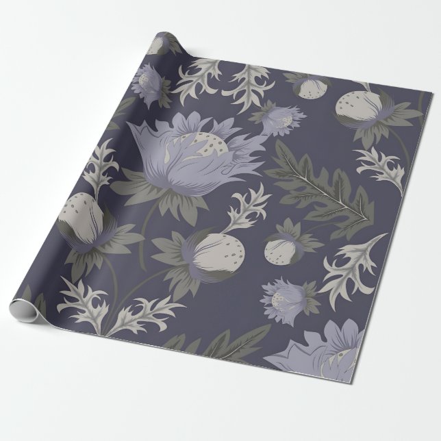 Papel De Presente Symmetrical dark purple floral pattern (Desenrolado)
