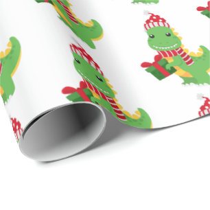 Papel De Presente T-Rex de Natal Bonito