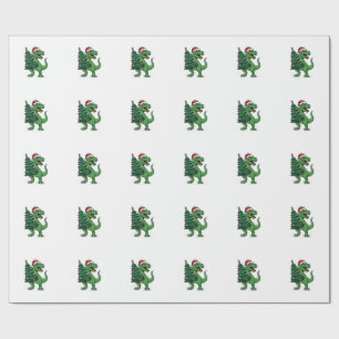 Papel De Presente T-Rex de Natal Carregando Árvore de Natal