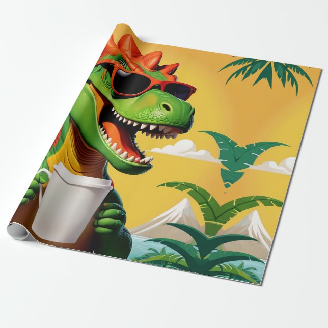 Papel De Presente T-Rex Dinossauro Engraçado  (Desenrolado)