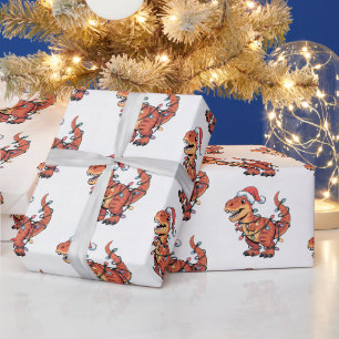 Papel De Presente T-Rex Natal Luzes Engraçadas Crianças Enrolando Pa