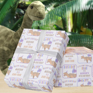 Papel De Presente T-Rex Tan Adicionar Nome E Idade Do Dinossauro Ani