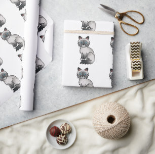 Papel De Presente Tabby Birman / Ragdoll Cute Cat Patterno