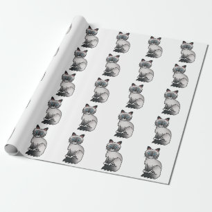 Papel De Presente Tabby Birman / Ragdoll Cute Cat Patterno