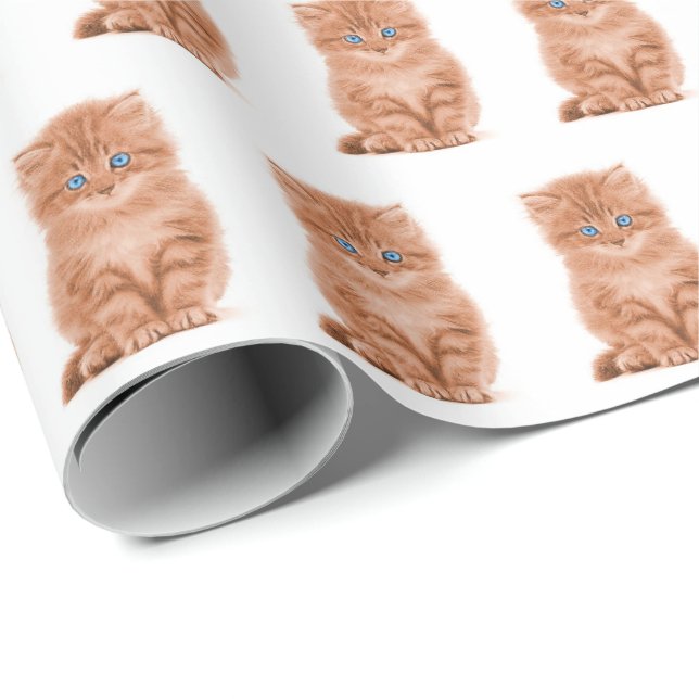Papel De Presente Tabby Kitten On White (Ponta do rolo)