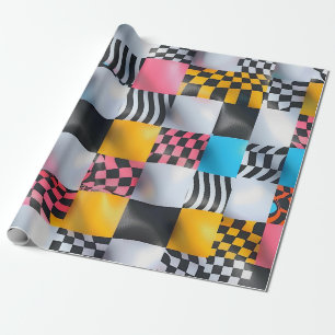 Papel De Presente Tabuleiro de Xadrez 3D Vibrante – Pop Retro Divert