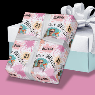 Papel De Presente Tabuleiros de pintura cor-de-rosa com aniversário