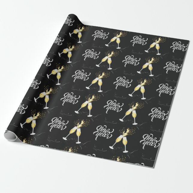 Papel De Presente Taca de vinho preta dourada champanhe Confete Mode (Desenrolado)