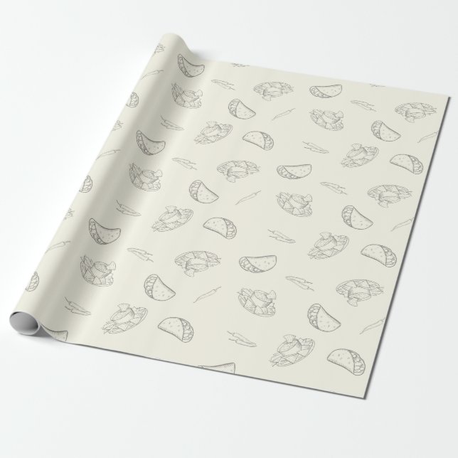 Papel De Presente Tacos, Nachos e Chilies Comida Esboçada (Desenrolado)