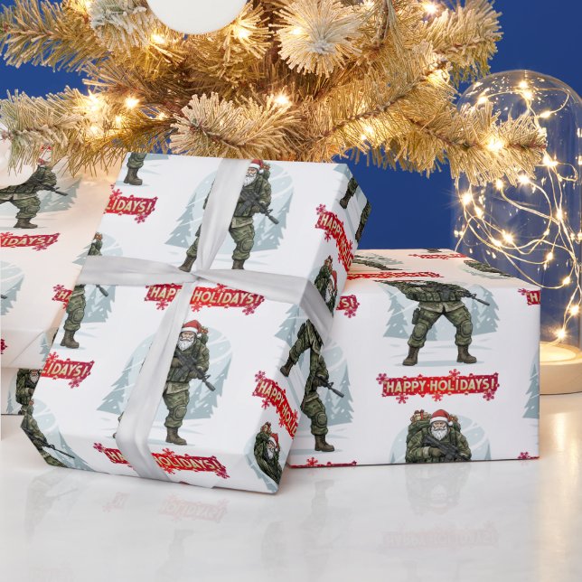 Papel De Presente Tactical Santa Christmas Wrapping Paper (Feriados)
