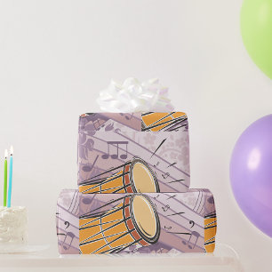 Papel De Presente Tambor Bongo Tradicional Com Notas Musicais