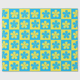 Papel De Presente Tampo floral amarelo e azul na placa