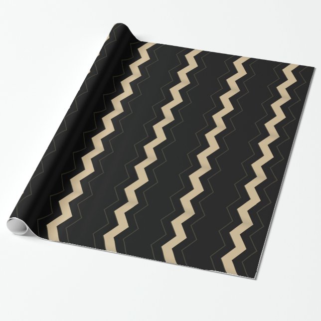 Papel De Presente Tan e Black Zigzag  (Desenrolado)