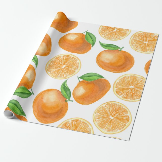 Papel De Presente Tangerinas de aquarela (Desenrolado)