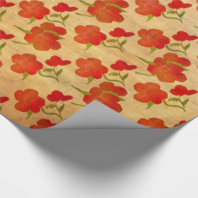 Papel De Presente Tango Red Peonies no Dourado Silk v2 (Ponta)